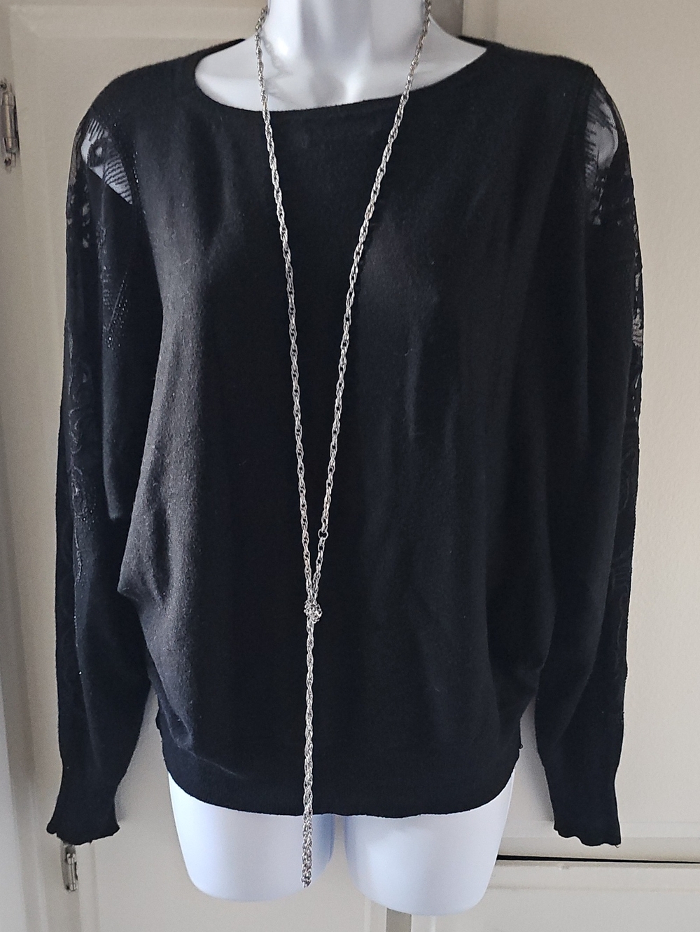 Black Lace-Panel Women’s Sweater